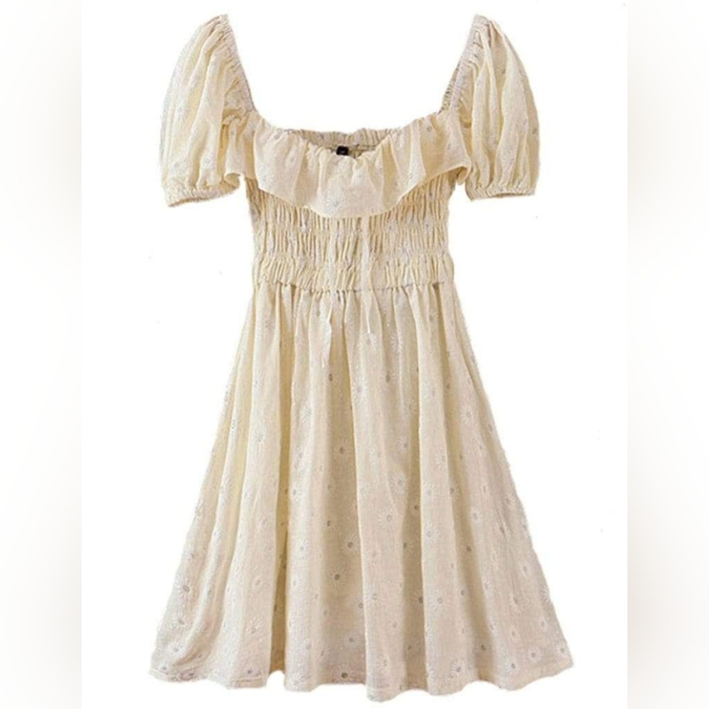Simple Cream Floral Dress